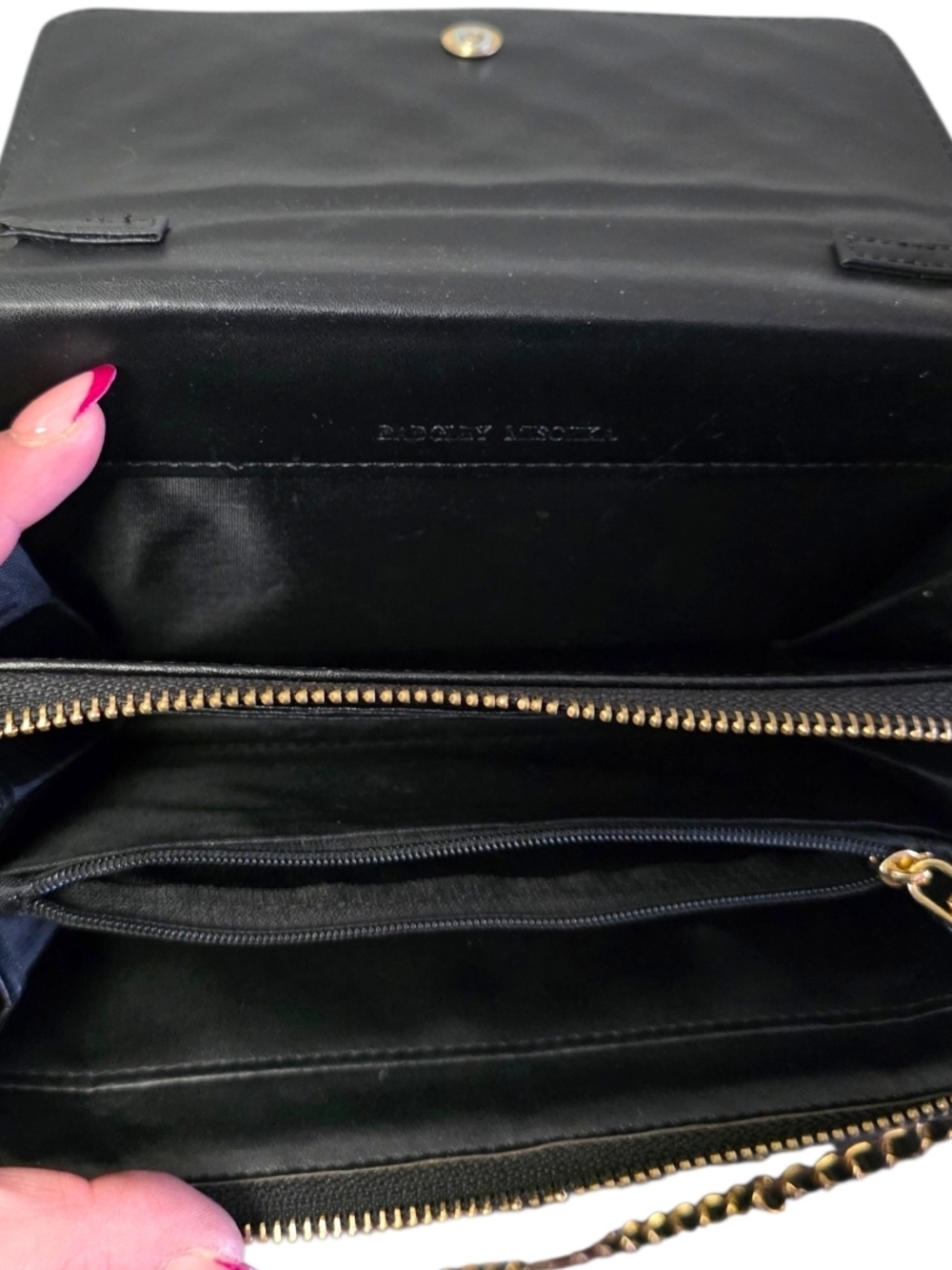 Badgley Mischka Black Quilted Crossbody Gold Chain Strap Evening Designer Bag - Picture 10 of 15